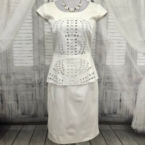 Antonio Melani Solid White Peplum Career Business Dress Cap Sleeve Pencil 2